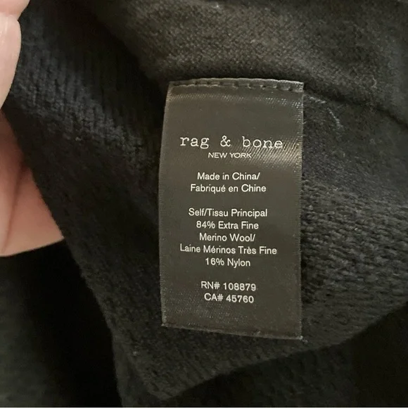 Rag & Bone Collin Wool Pique Sweater‎ Crewneck in Black XL